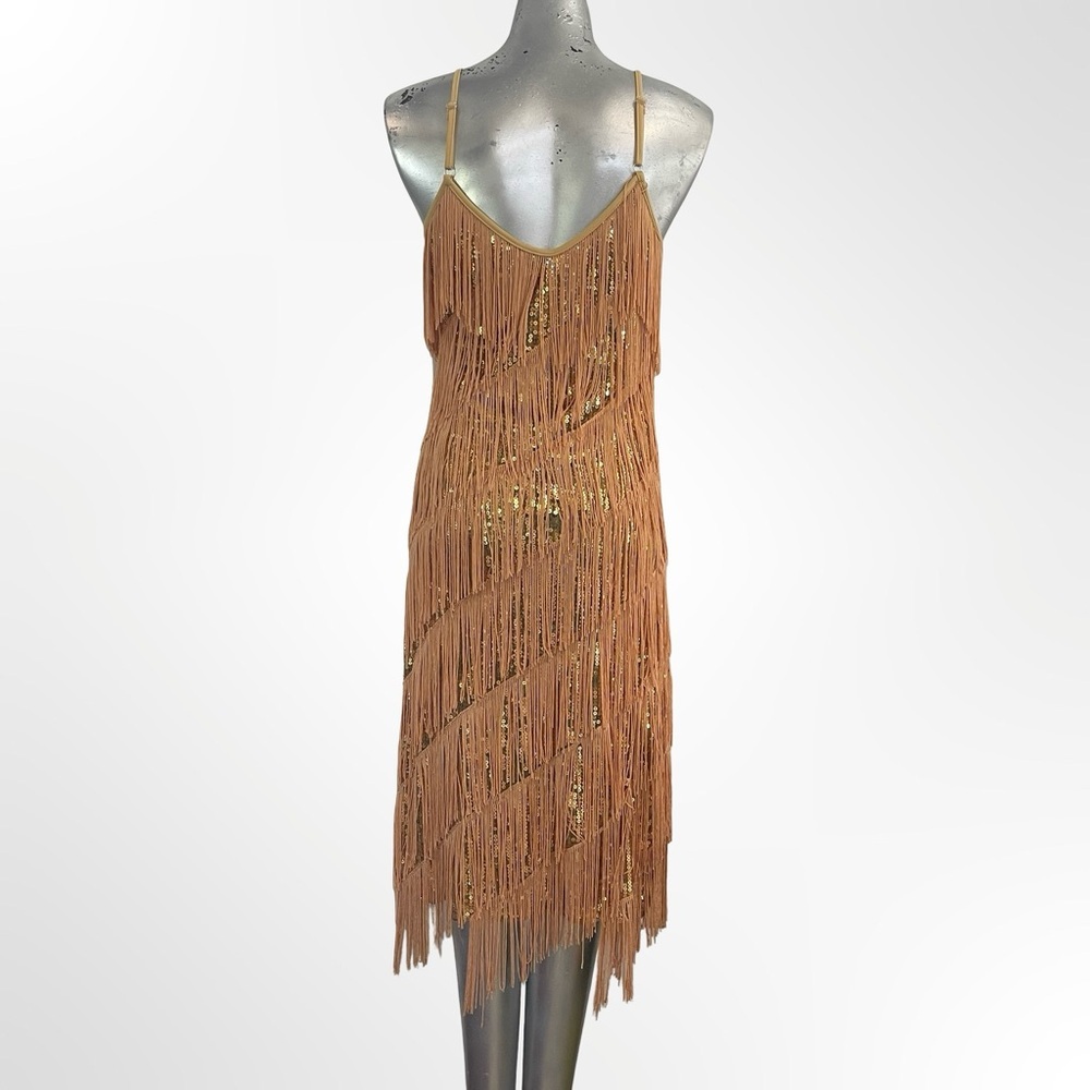 Anna Kaci Elegant Gold Fringe Dress size L - Picture 4 of 6